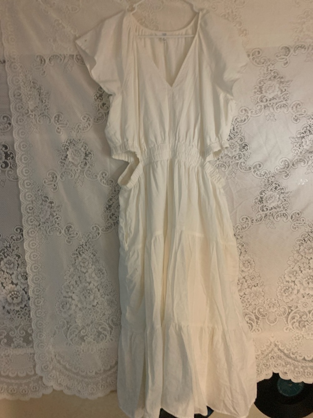 Time and Tru White V-Neck Tiered Maxi Dress